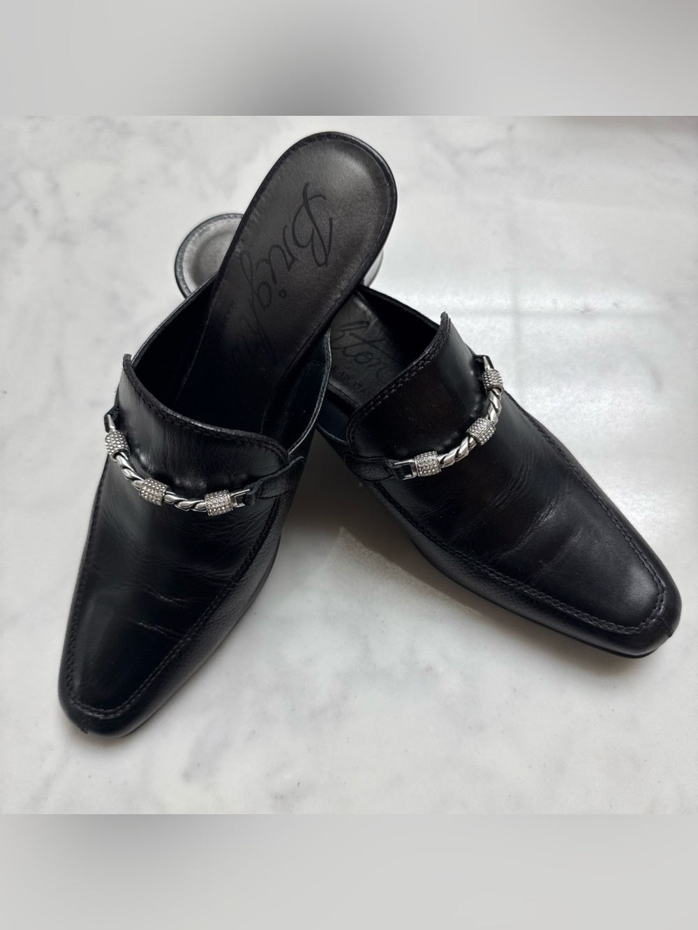 Brighton TEAH BLACK Leather Mules 7.5 M (Worn Once)